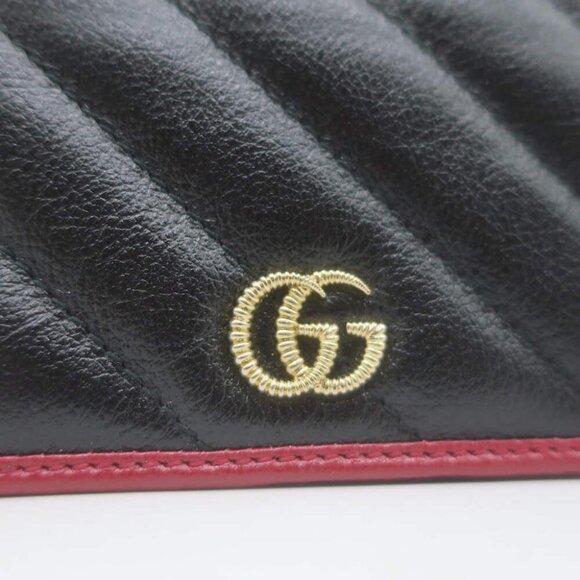 Gucci Torchon GG Marmont Card Case Wallet Black Diagonal Matelasse Leather - Picture 3 of 14